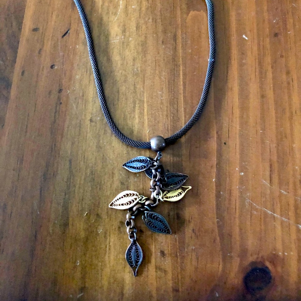Erica Zap Designs Leaf Drop Necklace with Gold Filigree